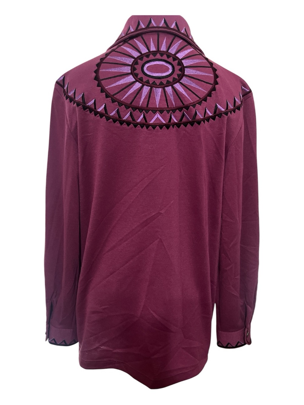 Vintage Bob Mackie Embroidered Wine Button-Down Shirt Jacket Small